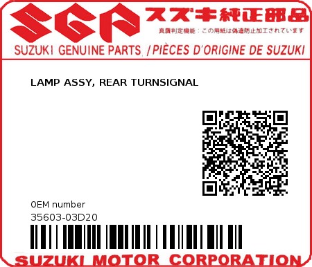 Product image: Suzuki - 35603-03D20 - LAMP ASSY, REAR TURNSIGNAL 