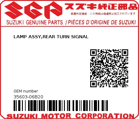 Product image: Suzuki - 35603-06B20 - LAMP ASSY,REAR TURN SIGNAL 