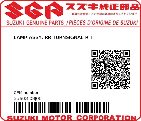 Product image: Suzuki - 35603-08J00 - LAMP ASSY, RR TURNSIGNAL RH         