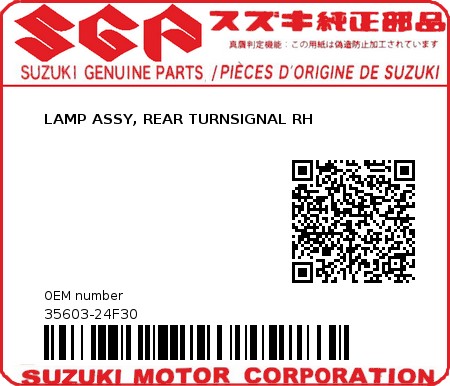 Product image: Suzuki - 35603-24F30 - LAMP ASSY, REAR TURNSIGNAL RH         