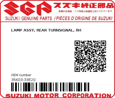 Product image: Suzuki - 35603-33E20 - LAMP ASSY, REAR TURNSIGNAL, RH         