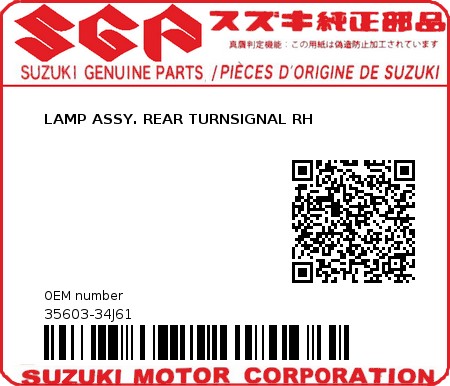 Product image: Suzuki - 35603-34J61 - LAMP ASSY. REAR TURNSIGNAL RH  0