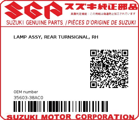 Product image: Suzuki - 35603-38AC0 - LAMP ASSY, REAR TURNSIGNAL, RH 