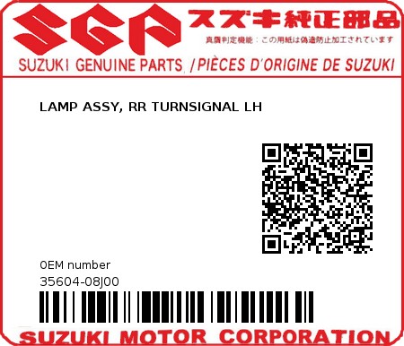 Product image: Suzuki - 35604-08J00 - LAMP ASSY, RR TURNSIGNAL LH         