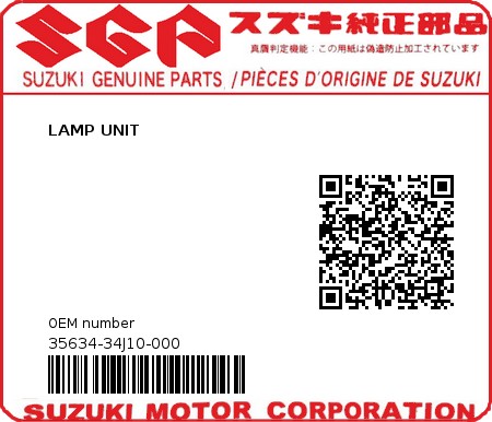 Product image: Suzuki - 35634-34J10-000 - LAMP UNIT 