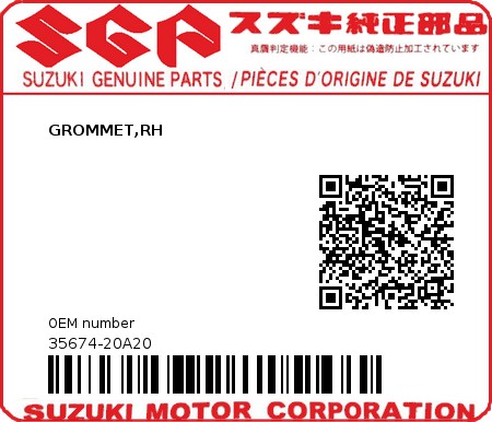 Product image: Suzuki - 35674-20A20 - GROMMET,RH         