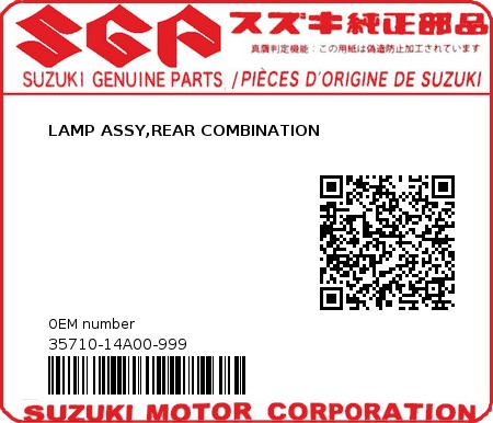 Product image: Suzuki - 35710-14A00-999 - LAMP ASSY,REAR COMBINATION 