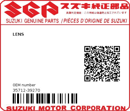 Product image: Suzuki - 35712-39270 - LENS         