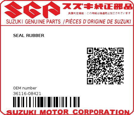 Product image: Suzuki - 36116-08421 - SEAL RUBBER         