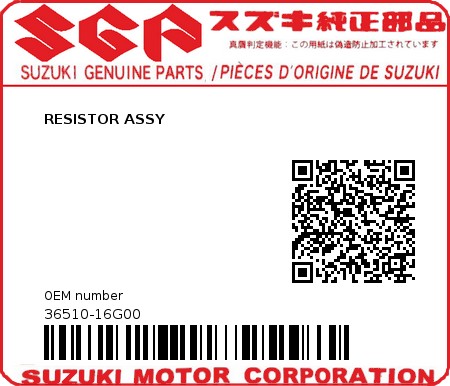 Product image: Suzuki - 36510-16G00 - RESISTOR ASSY          0