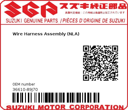 Product image: Suzuki - 36610-89J70 - Wire Harness Assembly (NLA) 