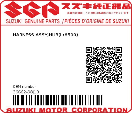 Product image: Suzuki - 36662-98J10 - HARNESS ASSY,HUB(L:6500)  0