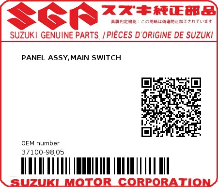 Product image: Suzuki - 37100-98J05 - PANEL ASSY,MAIN SWITCH  0