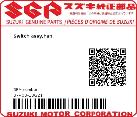 Product image: Suzuki - 37400-10G21 - Switch assy,han  0