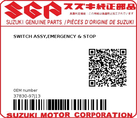 Product image: Suzuki - 37830-97J13 - SWITCH ASSY,EMERGENCY & STOP 