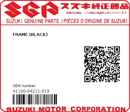 Product image: Suzuki - 41100-04211-019 - FRAME (BLACK) 