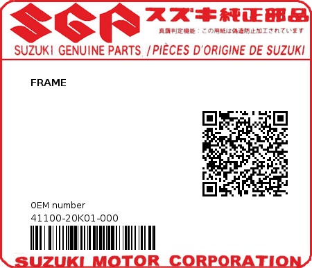 Product image: Suzuki - 41100-20K01-000 - FRAME 