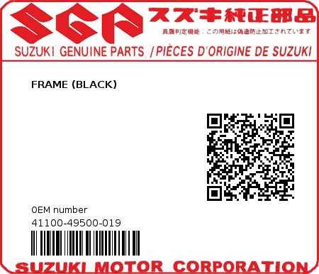 Product image: Suzuki - 41100-49500-019 - FRAME (BLACK) 