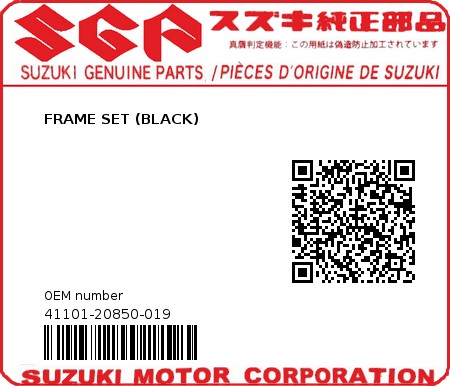 Product image: Suzuki - 41101-20850-019 - FRAME SET (BLACK) 