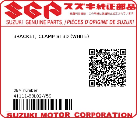 Product image: Suzuki - 41111-88L02-Y5S - BRACKET, CLAMP STBD (WHITE) 