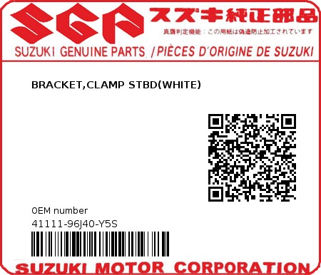 Product image: Suzuki - 41111-96J40-Y5S - BRACKET,CLAMP STBD(WHITE) 