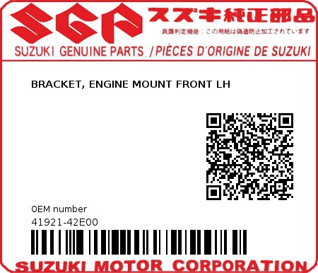 Product image: Suzuki - 41921-42E00 - BRACKET, ENGINE MOUNT FRONT LH         