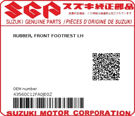 Product image: Suzuki - 43560C12FA0JE0Z - RUBBER, FRONT FOOTREST LH  0
