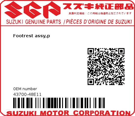 Product image: Suzuki - 43700-48E11 - Footrest assy,p  0