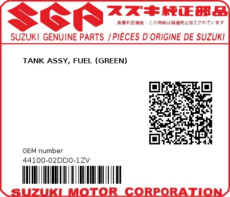 Product image: Suzuki - 44100-02DD0-1ZV - TANK ASSY, FUEL (GREEN)  0