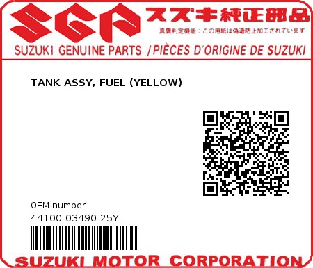 Product image: Suzuki - 44100-03490-25Y - TANK ASSY, FUEL (YELLOW) 