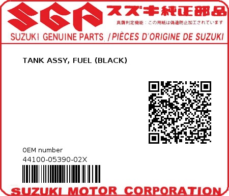 Product image: Suzuki - 44100-05390-02X - TANK ASSY, FUEL (BLACK) 