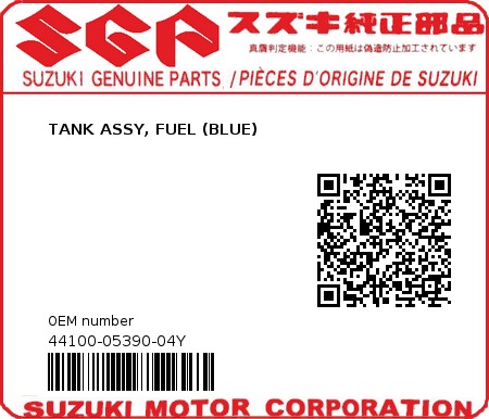 Product image: Suzuki - 44100-05390-04Y - TANK ASSY, FUEL (BLUE) 