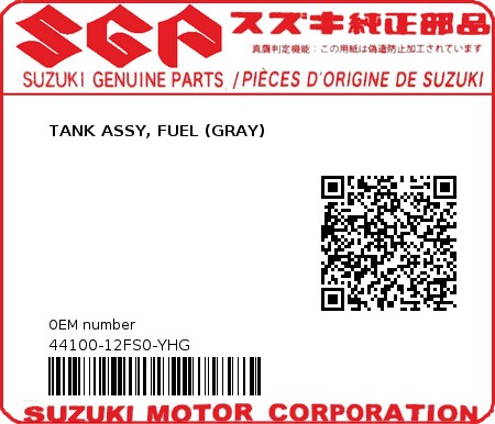 Product image: Suzuki - 44100-12FS0-YHG - TANK ASSY, FUEL (GRAY) 