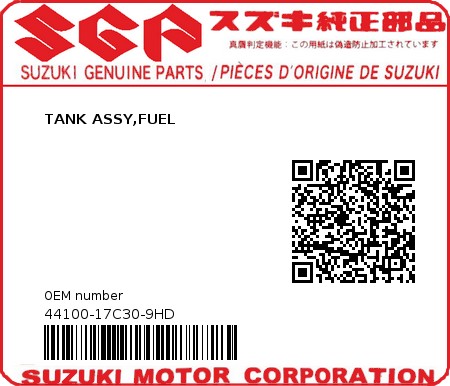 Product image: Suzuki - 44100-17C30-9HD - TANK ASSY,FUEL 