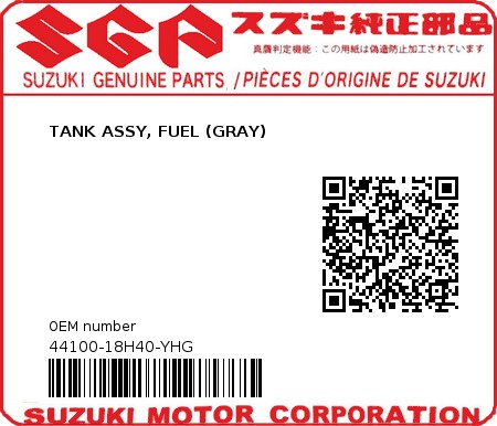 Product image: Suzuki - 44100-18H40-YHG - TANK ASSY, FUEL (GRAY) 