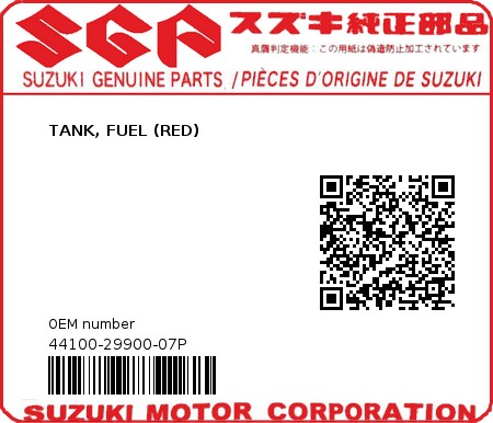 Product image: Suzuki - 44100-29900-07P - TANK, FUEL (RED) 