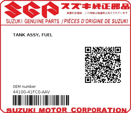 Product image: Suzuki - 44100-41FC0-AAV - TANK ASSY, FUEL 