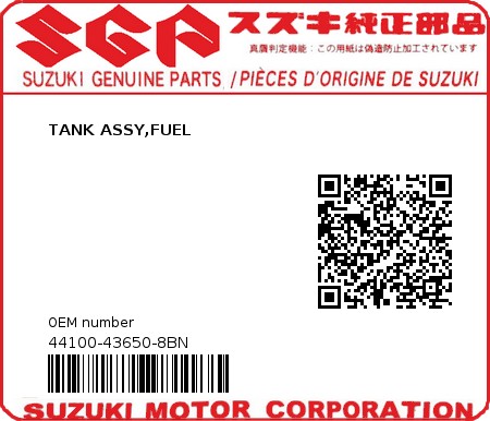 Product image: Suzuki - 44100-43650-8BN - TANK ASSY,FUEL 