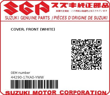 Product image: Suzuki - 44290-17KA0-YWW - COVER. FRONT (WHITE) 