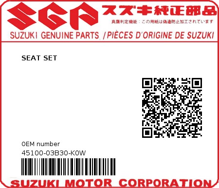 Product image: Suzuki - 45100-03B30-K0W - SEAT SET  0