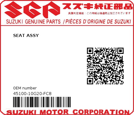 Product image: Suzuki - 45100-10G20-FC8 - SEAT ASSY 