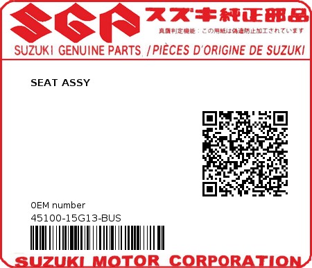 Product image: Suzuki - 45100-15G13-BUS - SEAT ASSY  0