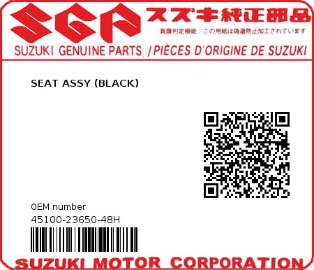 Product image: Suzuki - 45100-23650-48H - SEAT ASSY (BLACK)  0