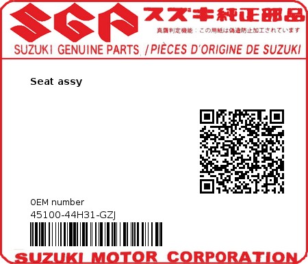 Product image: Suzuki - 45100-44H31-GZJ - Seat assy  0