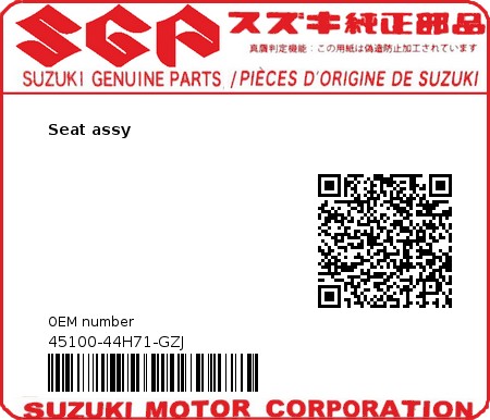 Product image: Suzuki - 45100-44H71-GZJ - Seat assy  0