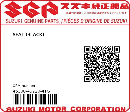 Product image: Suzuki - 45100-49220-41G - SEAT (BLACK) 