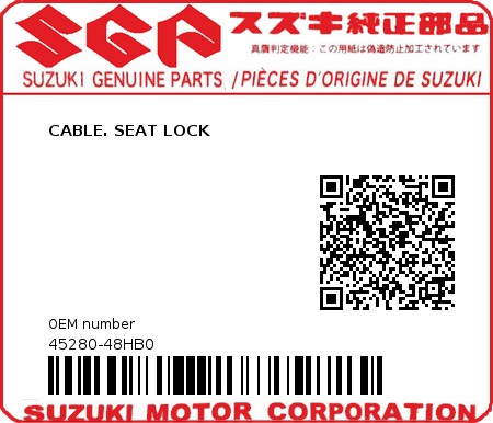 Product image: Suzuki - 45280-48HB0 - CABLE. SEAT LOCK 