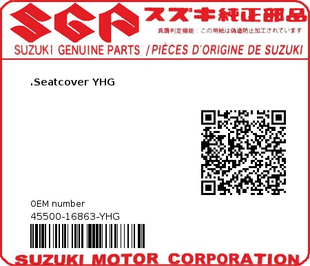 Product image: Suzuki - 45500-16863-YHG - BOX SET,SEAT TA  0