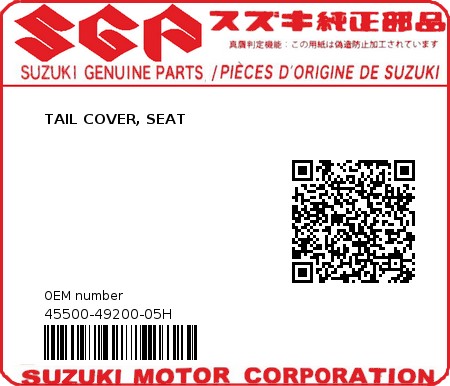 Product image: Suzuki - 45500-49200-05H - TAIL COVER, SEAT 