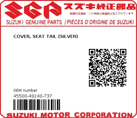 Product image: Suzuki - 45500-49240-737 - COVER, SEAT TAIL (SILVER) 